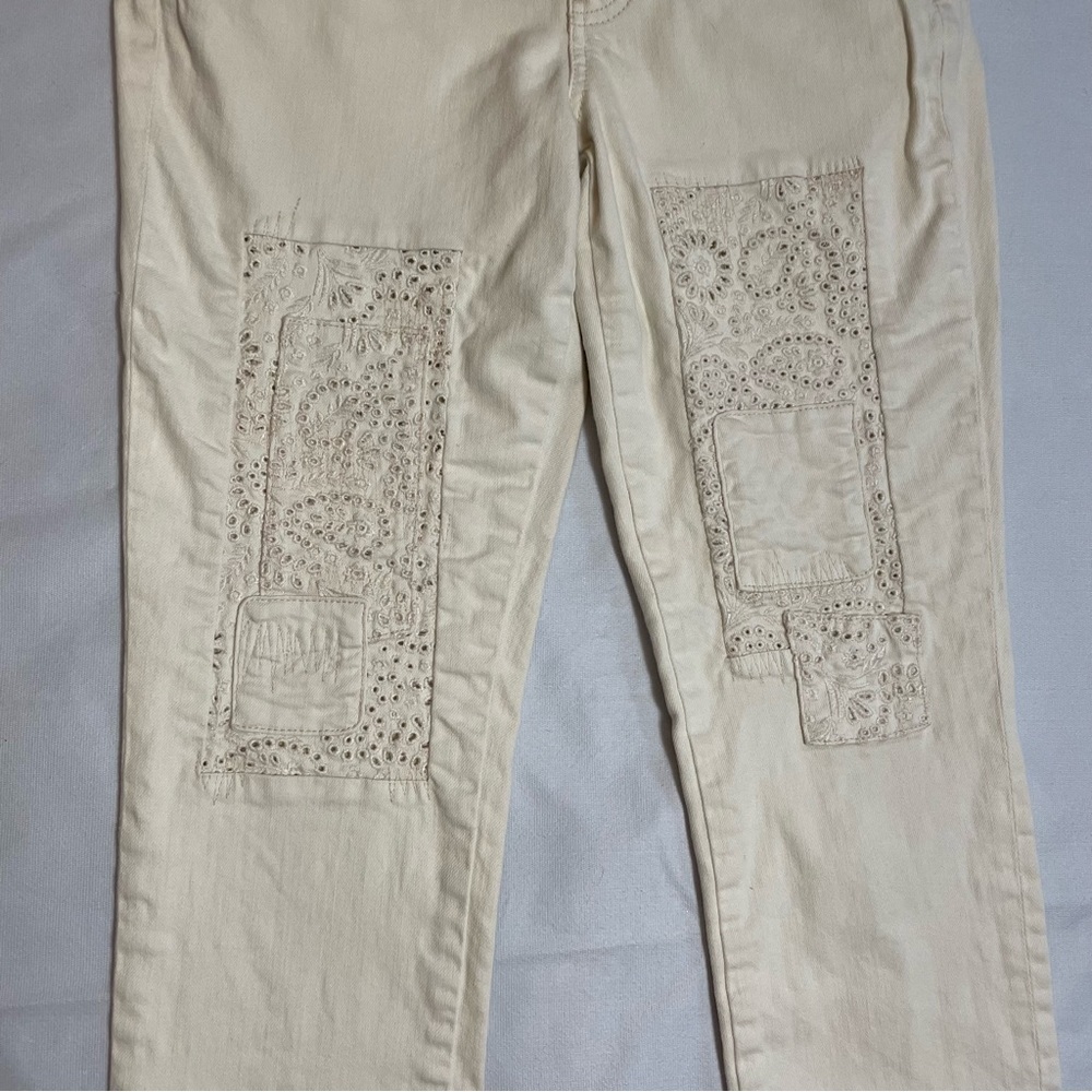 American Eagle Ivory Patchwork Skinny Jeans Size 10 Long - Picture 4 of 7